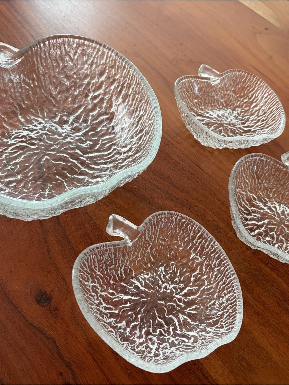Clear Textured Glass Apple Bowls - Set of 4
